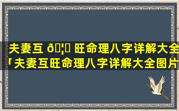 夫妻互 🦊 旺命理八字详解大全「夫妻互旺命理八字详解大全图片」